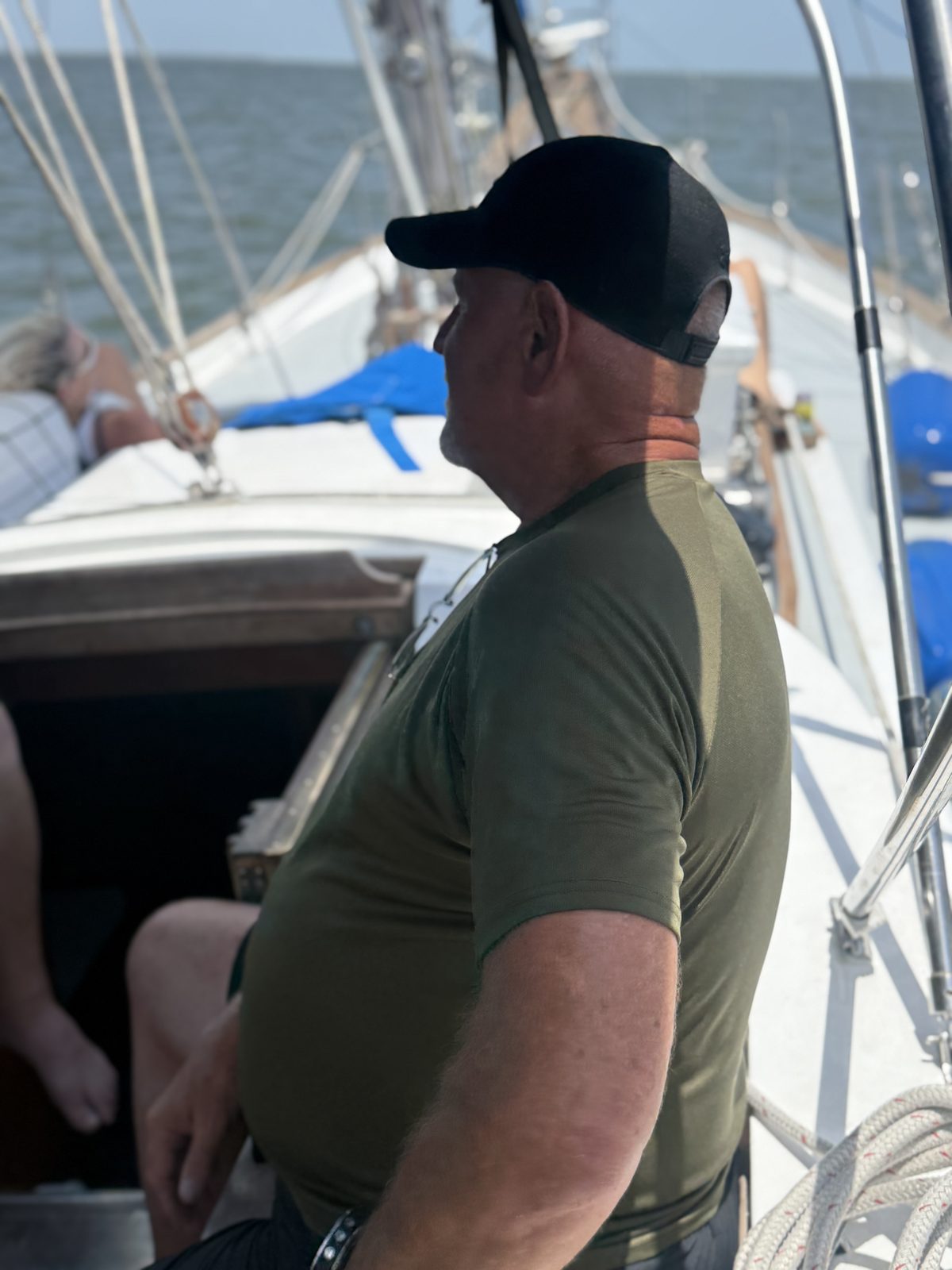 At the helm with the captain